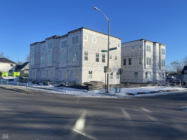 view of snow covered building