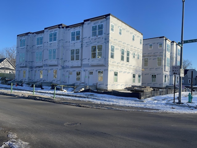 view of snow covered building