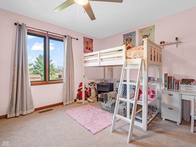 bedroom featuring carpet and ceiling fan