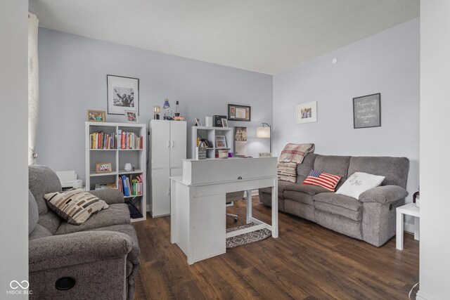 living room with dark wood-type flooring