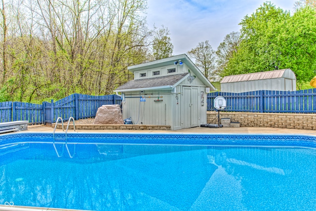 view of pool featuring a storage unit