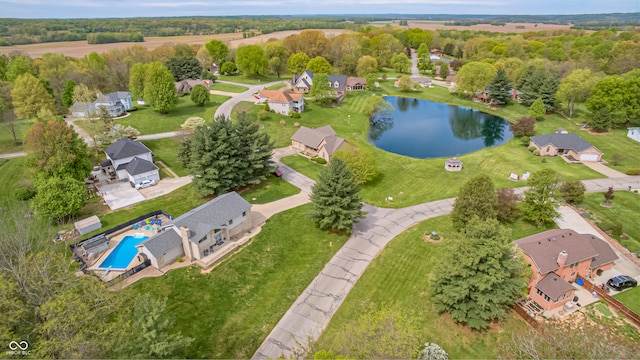 aerial view with a water view