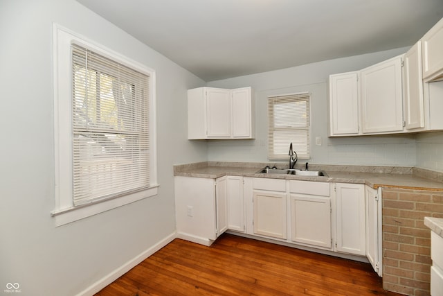 kitchen featuring white cabinets, dark hardwood / wood-style flooring, and sink