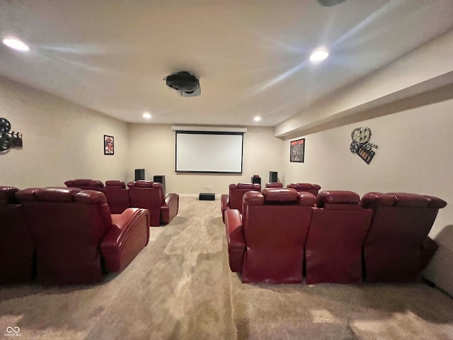 home theater with carpet floors