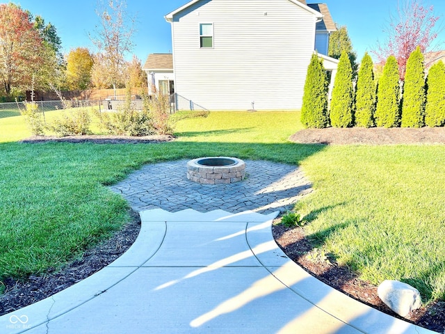 5778 W Commonview Dr, Mccordsville, IN 46055 - view of yard featuring a fire pit and a patio area