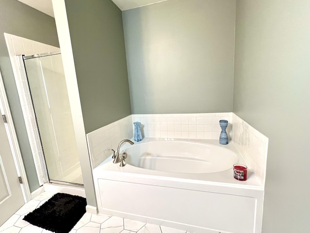 5778 W Commonview Dr, Mccordsville, IN 46055 - full bathroom featuring a stall shower, a garden tub, and tile patterned floors