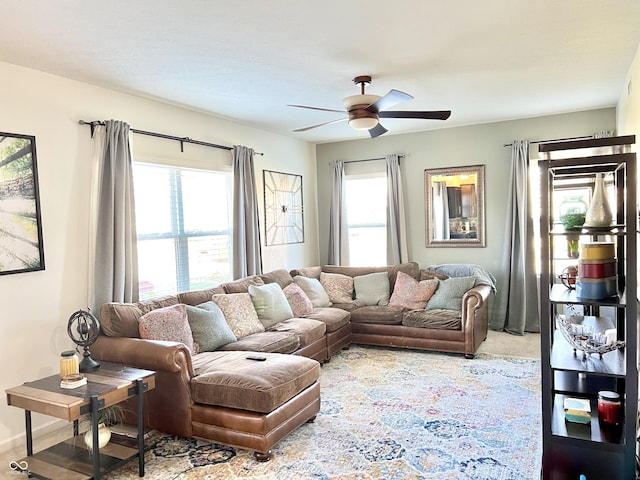 5778 W Commonview Dr, Mccordsville, IN 46055 - living area with a ceiling fan, plenty of natural light, and carpet flooring
