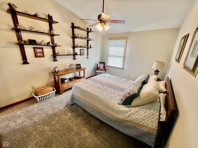 bedroom featuring ceiling fan and carpet flooring