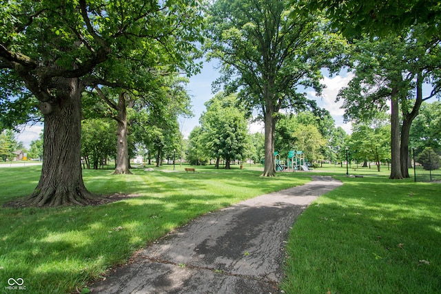 view of property's community featuring a playground and a yard