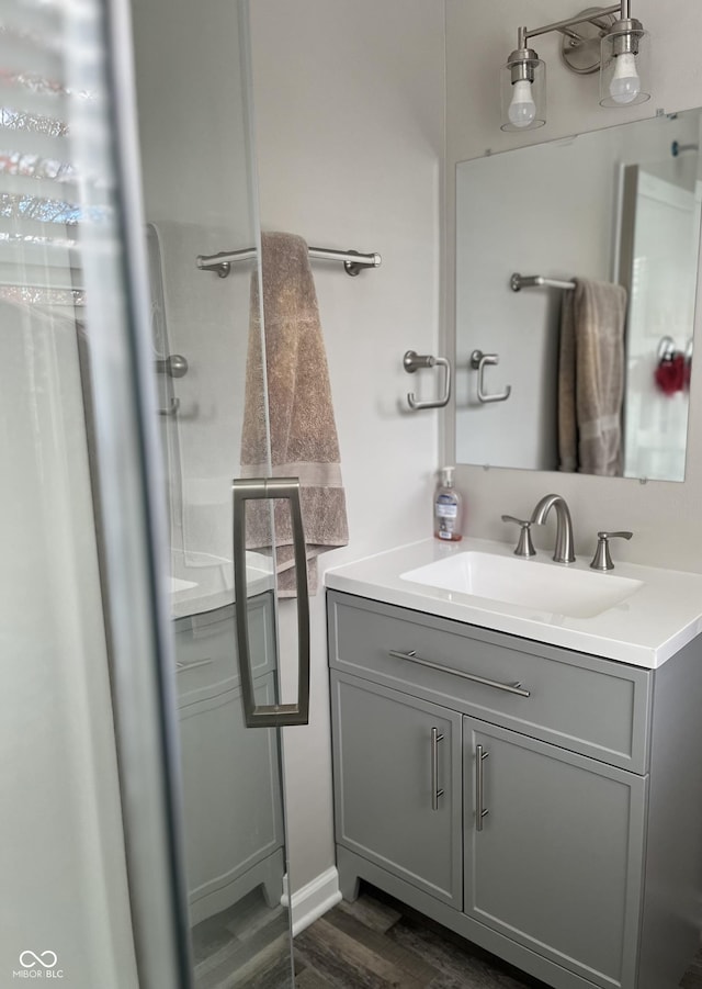 bathroom featuring wood-type flooring and vanity