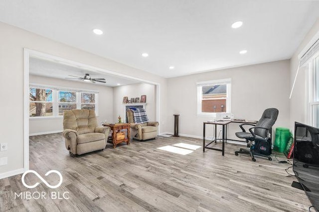 office area featuring plenty of natural light, baseboards, and wood finished floors