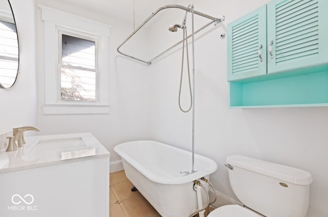 full bathroom with vanity, toilet, tile patterned floors, and separate shower and tub