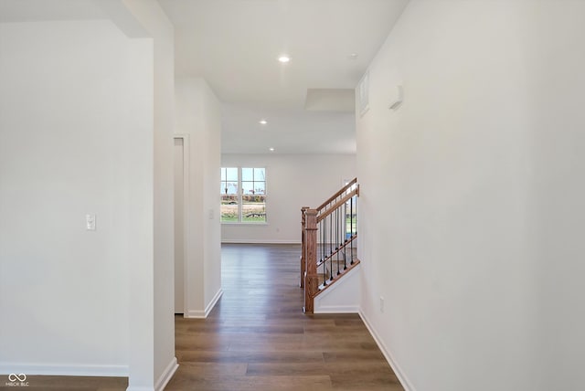 hall featuring dark wood-type flooring