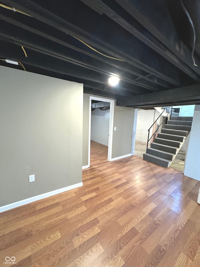 basement with hardwood / wood-style floors