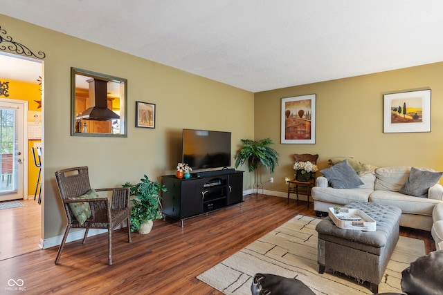 living room with hardwood / wood-style floors