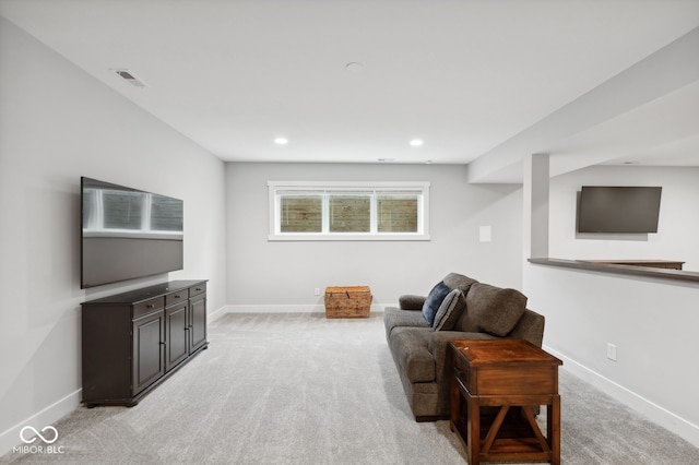 living room with light carpet