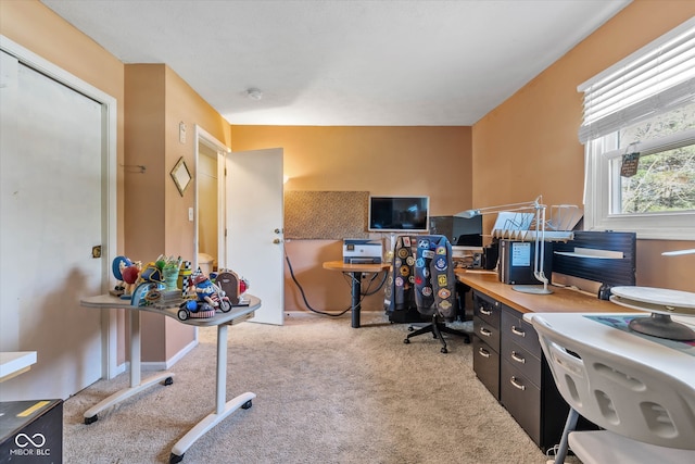 view of carpeted home office