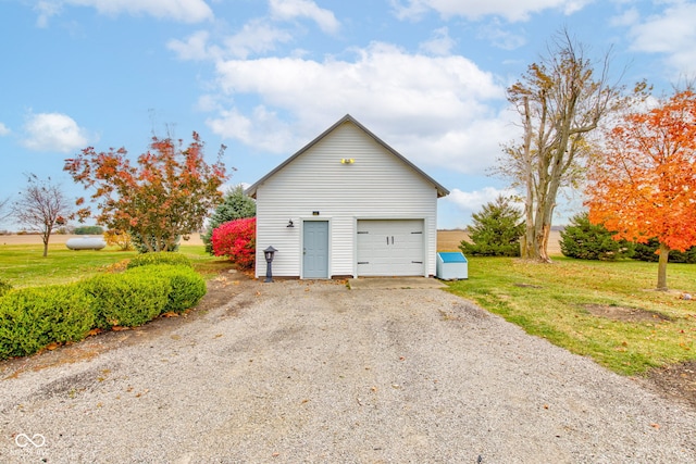 garage featuring a lawn