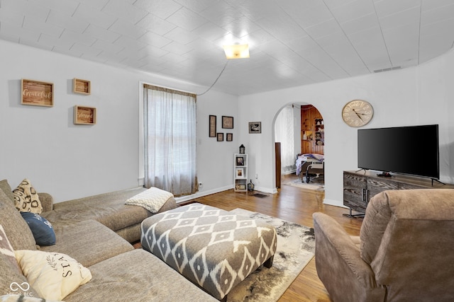 living room with hardwood / wood-style flooring