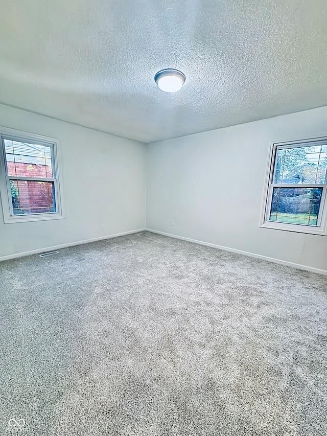 unfurnished room featuring carpet flooring and a textured ceiling