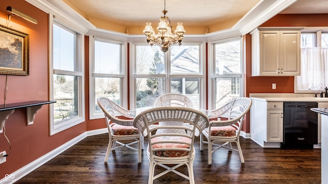 dining space featuring plenty of natural light and dark wood-type flooring