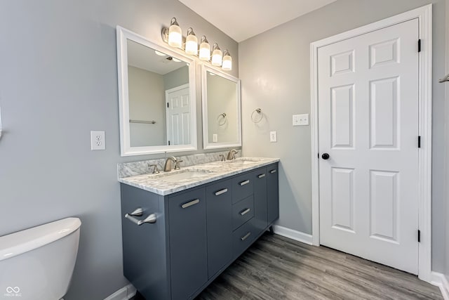 bathroom featuring hardwood / wood-style floors, vanity, and toilet