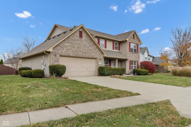 view of front of home featuring a garage and a front lawn