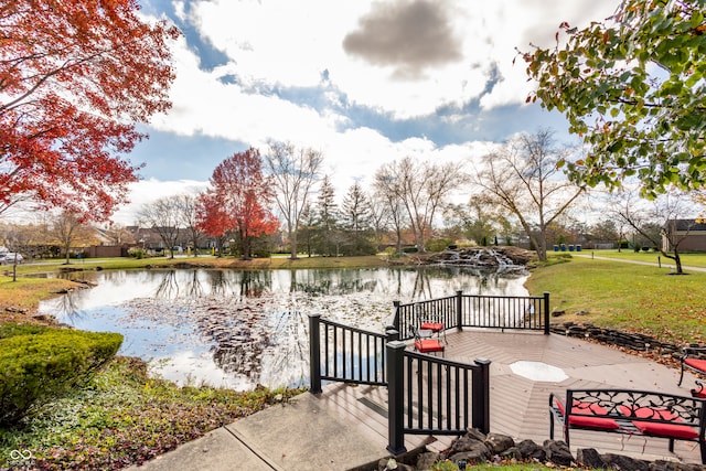 view of patio / terrace featuring a water view