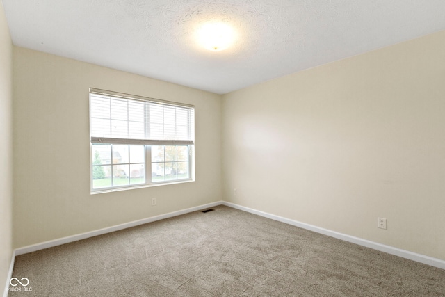 unfurnished room with carpet and a textured ceiling