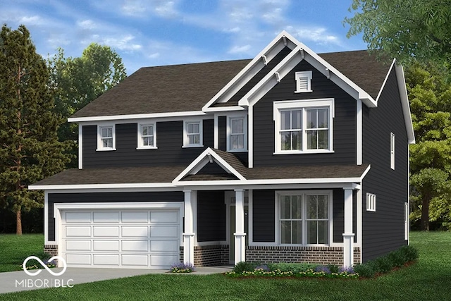 craftsman house featuring a garage and a front yard