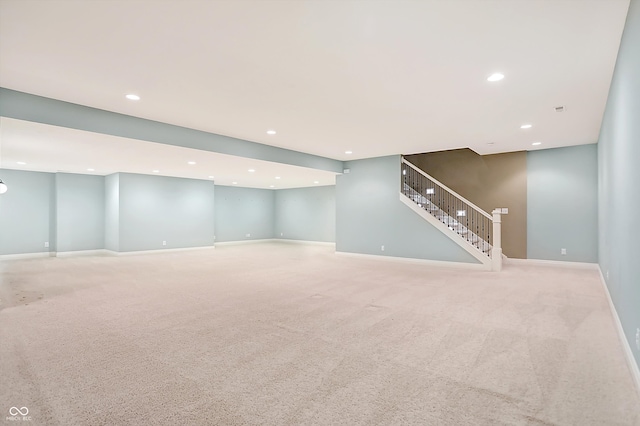 basement with light carpet