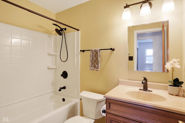 full bathroom with tub / shower combination, toilet, and vanity