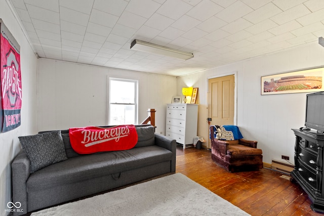 living room featuring dark wood-type flooring