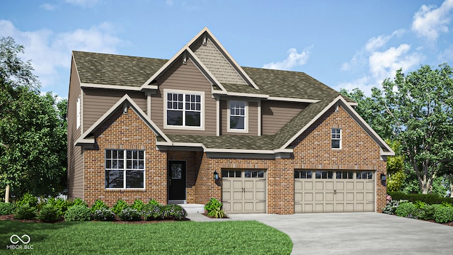 view of front of house featuring a garage and a front lawn