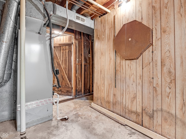 basement with wooden walls