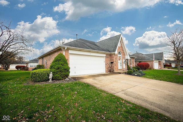 view of home's exterior featuring a garage and a lawn