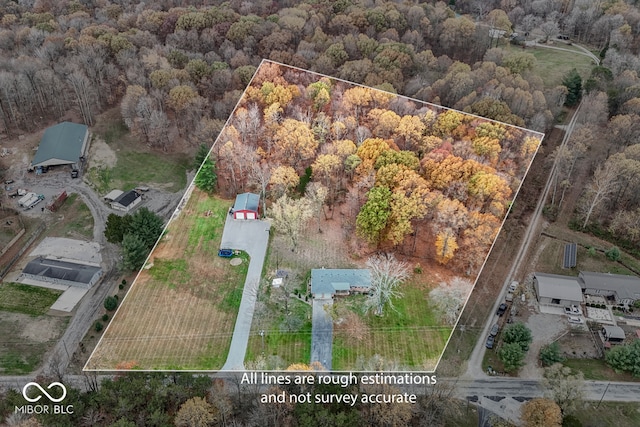 8190 Beech Grove Rd, Martinsville, IN 46151 - aerial overview of property's location with property boundaries highlighted and a heavily wooded area