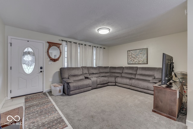 8190 Beech Grove Rd, Martinsville, IN 46151 - carpeted living room with a textured ceiling and baseboards