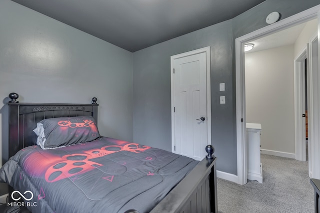 bedroom with light carpet