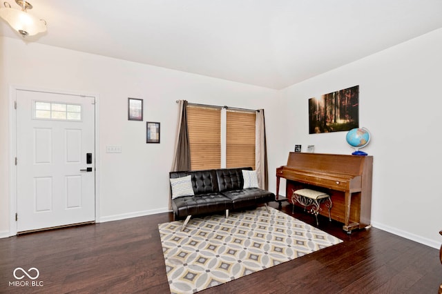 interior space with dark wood-type flooring