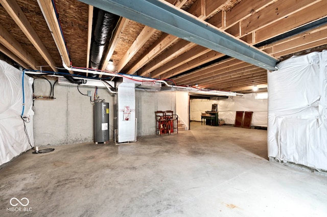 basement featuring water heater