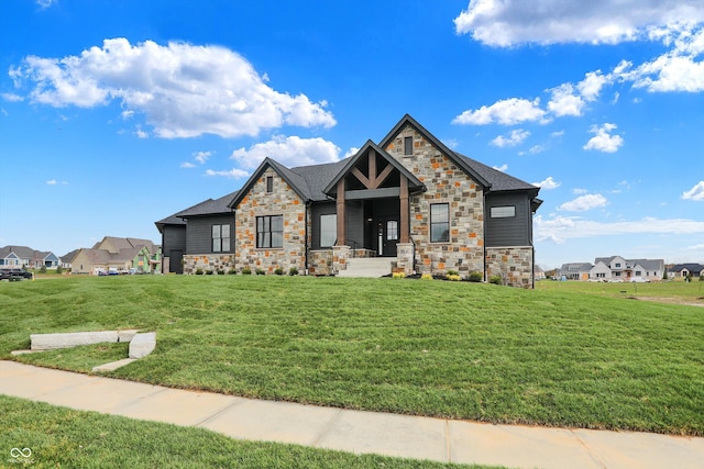 craftsman inspired home with a front lawn