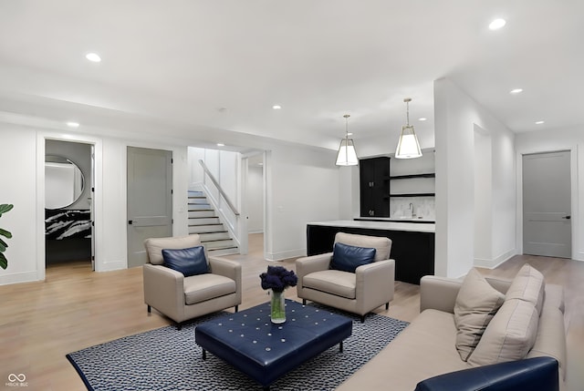 living room with light hardwood / wood-style floors