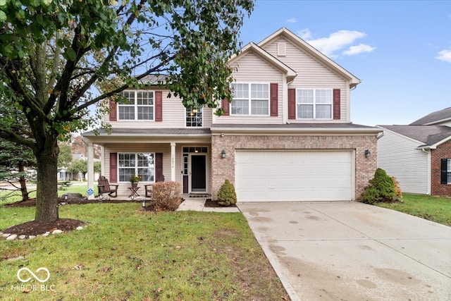 front facade with a garage and a front yard