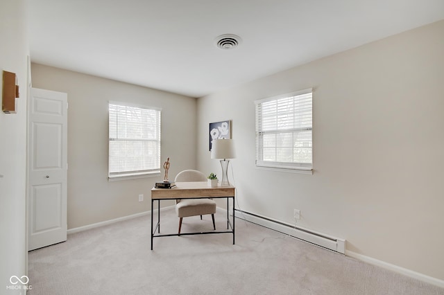 4902 N Capitol Ave, Indianapolis, IN 46208 - office space featuring a baseboard heating unit, healthy amount of natural light, light carpet, and baseboards