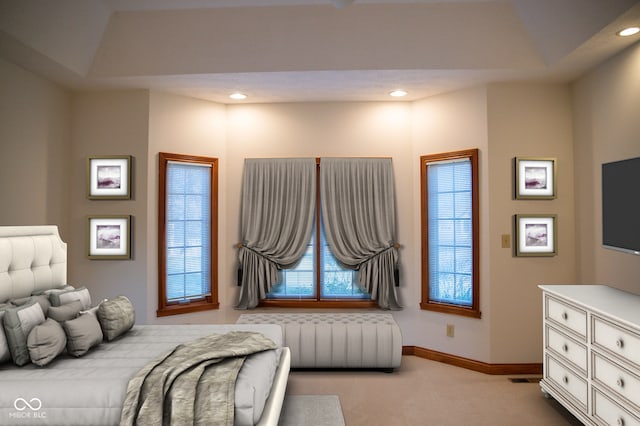 carpeted bedroom with radiator