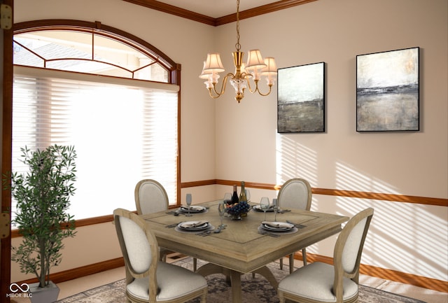 dining space featuring a notable chandelier and ornamental molding