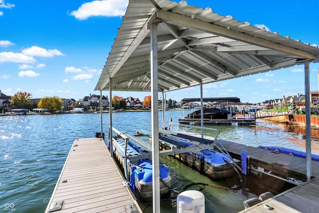 view of dock with a water view