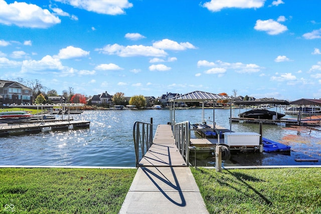 view of dock with a water view