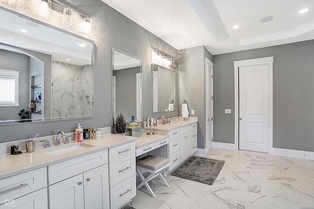 bathroom with vanity and walk in shower